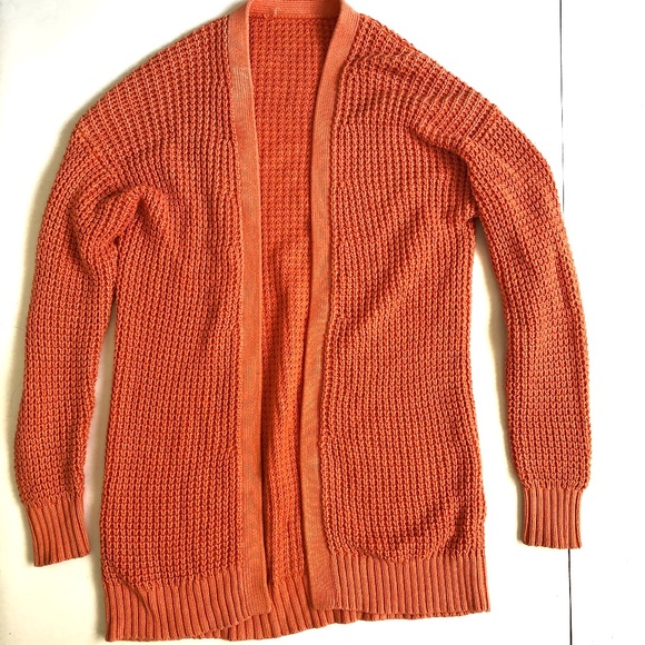Michael Kors Chunky Knit open Front Cardigan Sweater Orange Large - Picture 1 of 3
